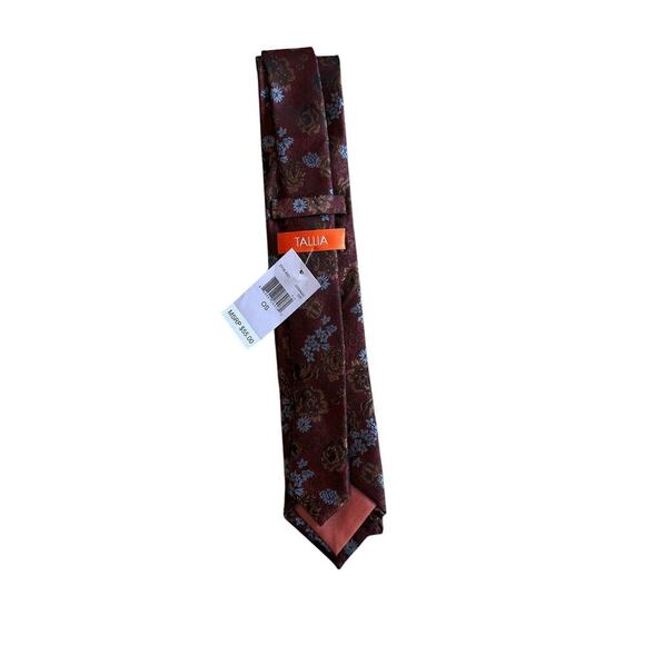 Tallia Tie Men’s Silk Modern Necktie Floral Maroon NWT - Picture 2 of 2